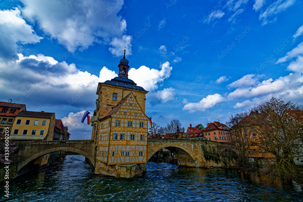 Naklejka premium A wonderful day in the city of Bamberg in rainy weather.