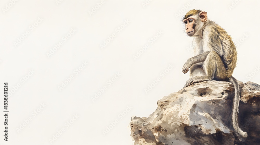 Obraz premium A Young Monkey Perched on a Rock