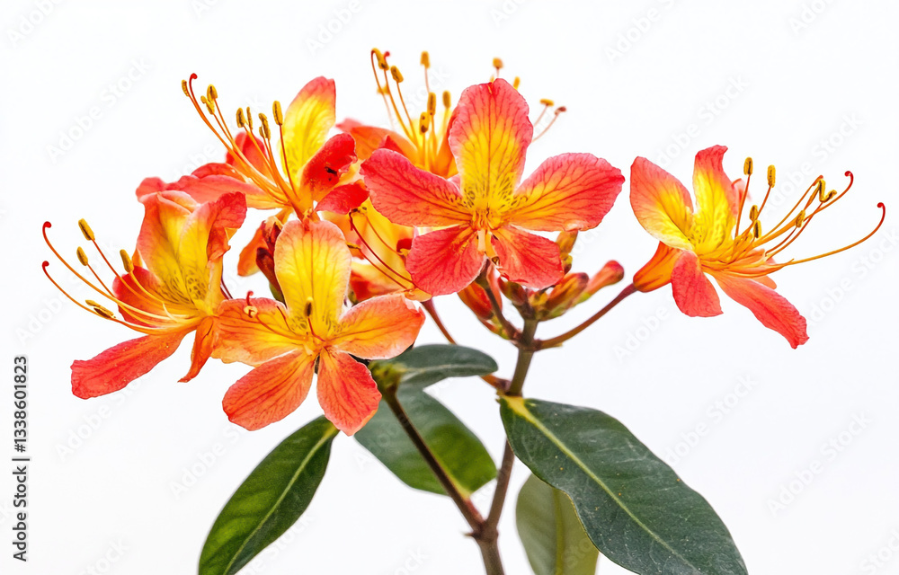 Naklejka premium A red and yellow flowers of kitchen plant 'Kreuze' blooming, on a white background.