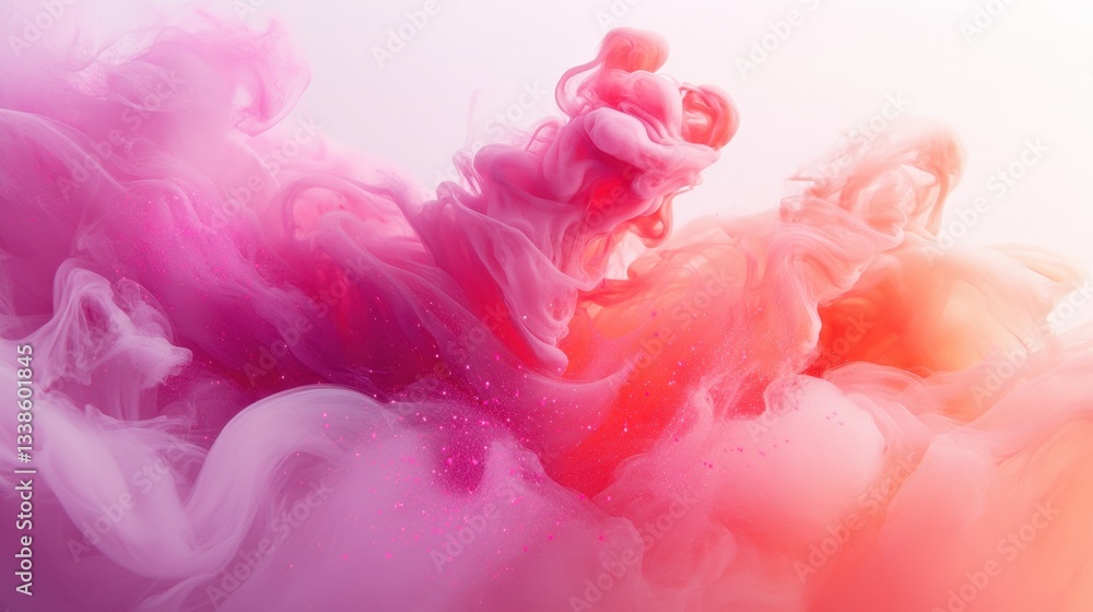 Fototapeta premium Ethereal pink and orange ink cloud swirling gracefully in water creating a mesmerizing abstract design and soft dreamy effect