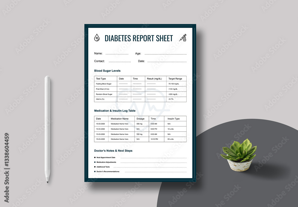 Diabetes Report Sheet Layout Stock Template | Adobe Stock