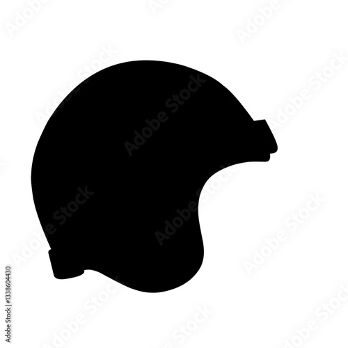 Minimalist black helmet silhouette, representing safety and protection. Ideal for motorcycle riders, sports safety gear, industrial work, and protective headwear concepts