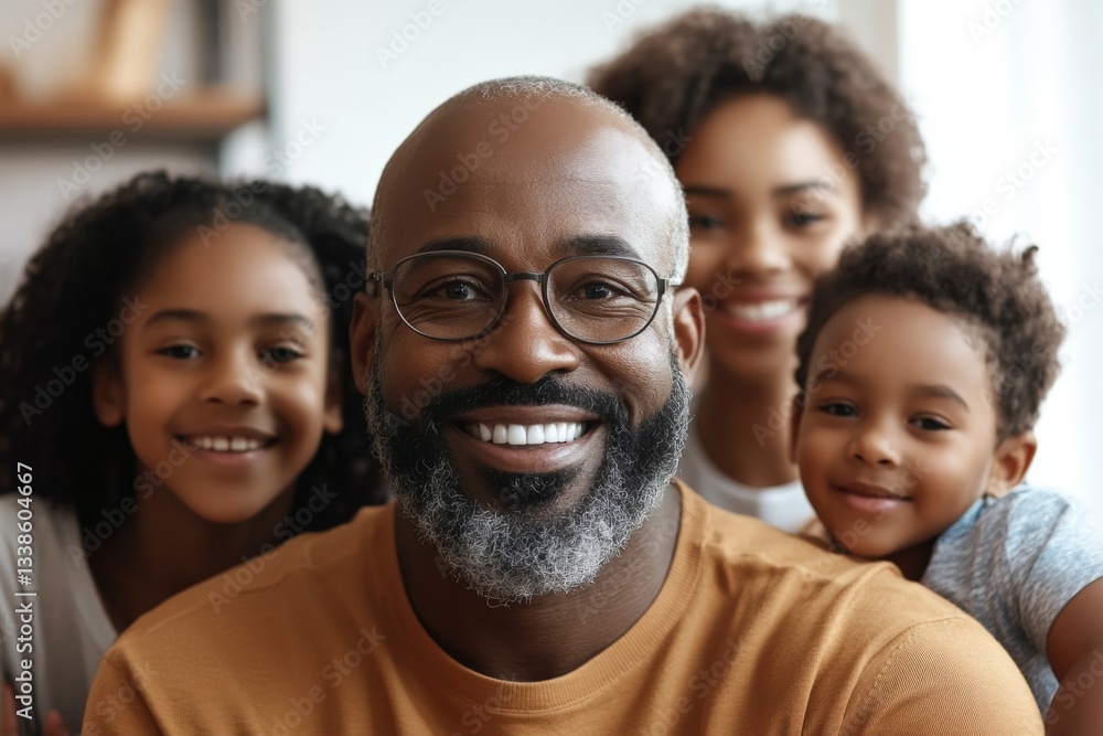 Smiling family poses together indoors for a joyful moment capturing love and connection Smiling family poses together indoors for a joyful moment capturing love and connection