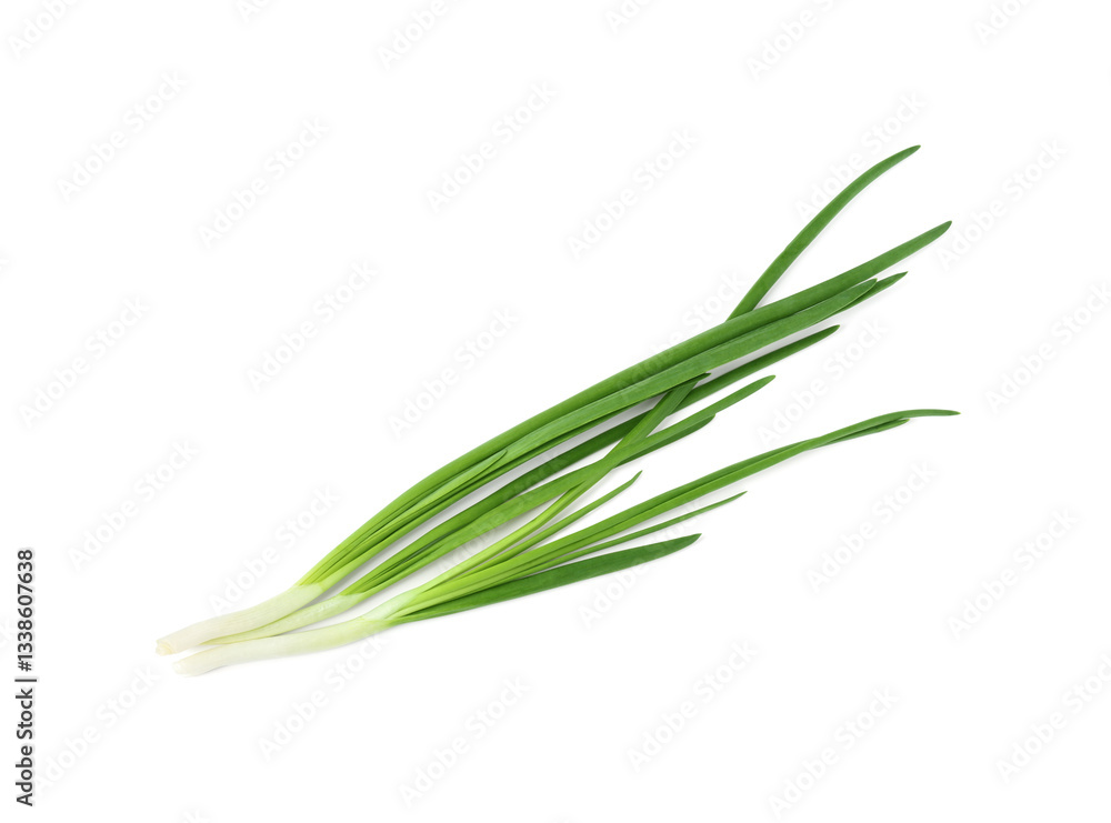 Fresh green onions isolated on white, top view Fresh green onions isolated on white, top view