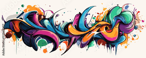 Colorful abstract graffiti art with dynamic shapes and vibrant splashes of paint.