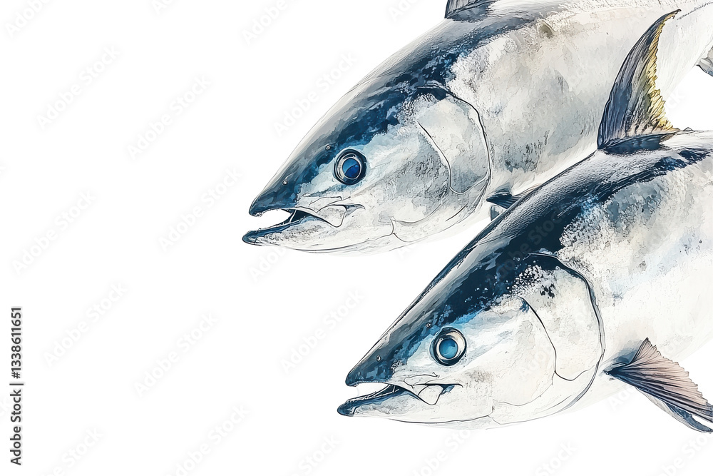 Two realistic fish swimming together in a serene ocean scene Two realistic fish swimming together in a serene ocean scene