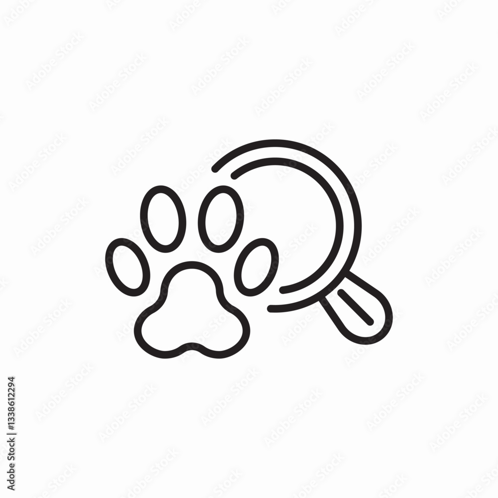 Animal paw search magnifier icon vector sign Animal paw search magnifier icon vector sign