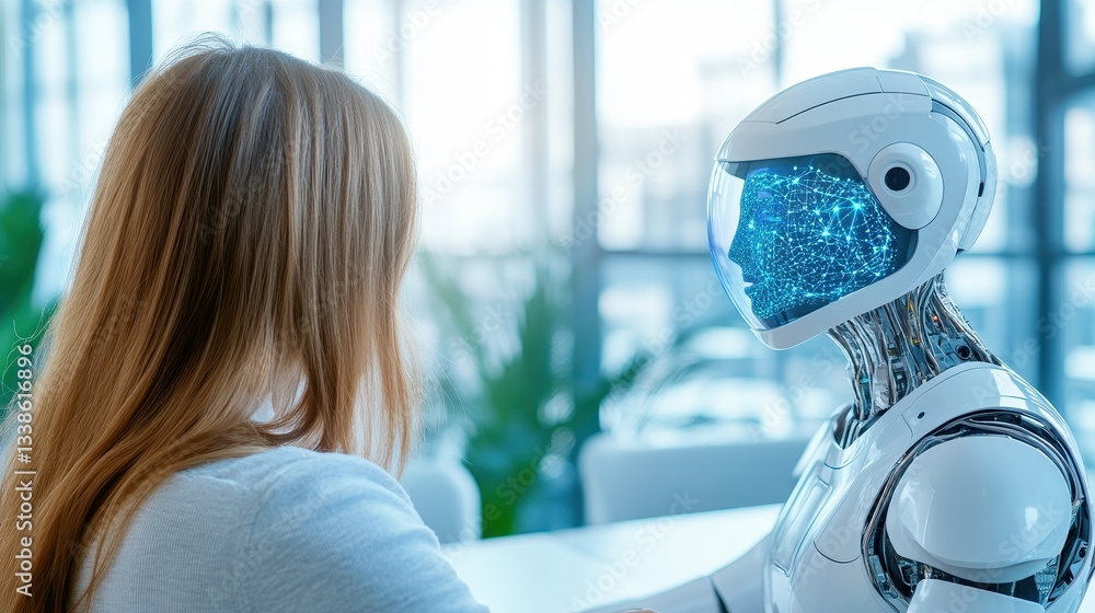 Woman Interacting Intimately With Humanoid Robot