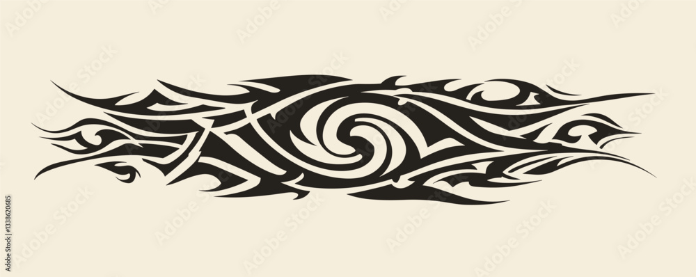 Fototapeta premium Abstract tribal tattoo design with bold swirling patterns and sharp edges.