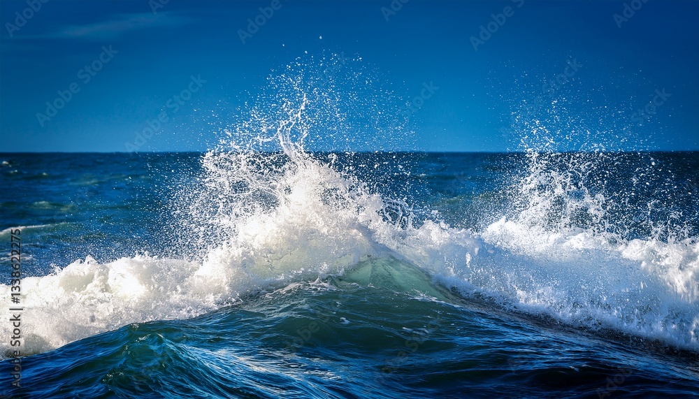 Fototapeta premium Waves Crash Against the Shore Under a Clear Blue Sky Creating a Refreshing Coastal Atmosphere