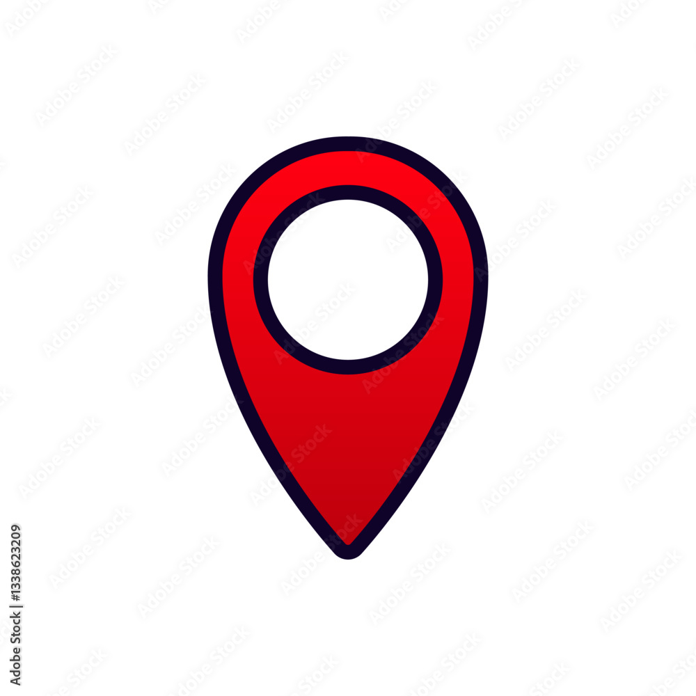 A red map pin with a circular cutout used to pinpoint locations or destinations on digital maps. A red map pin with a circular cutout used to pinpoint locations or destinations on digital maps.