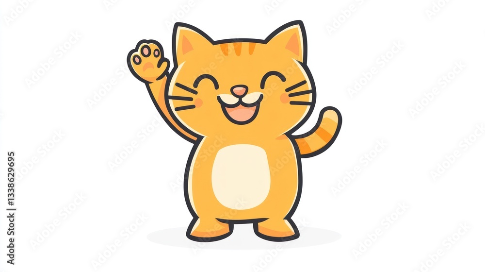 Cartoon cat waving, happy, adorable, digital art, for children's books, greeting cards Cartoon cat waving, happy, adorable, digital art, for children's books, greeting cards