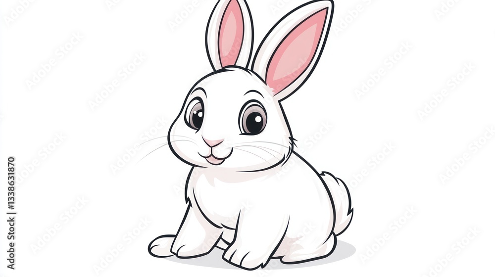 Obraz premium Cute cartoon rabbit, sitting, simple illustration, kids' book, educational material