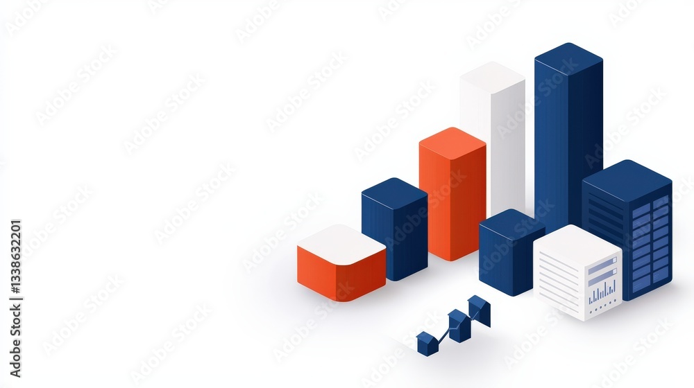 Fototapeta premium strategic marketing competitive analysis social media concept. 3D abstract bar graph with varied heights in blue, red, and white.