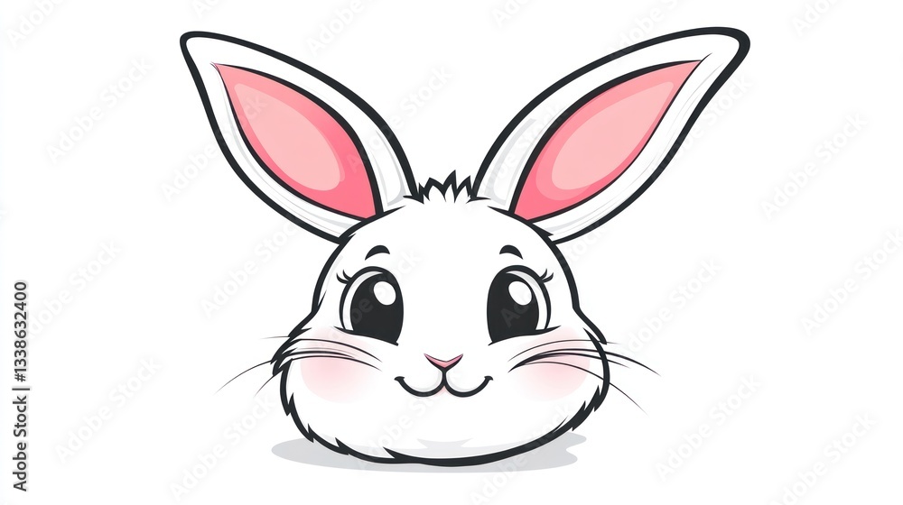 Fototapeta premium Cute cartoon rabbit face, adorable, kid's illustration