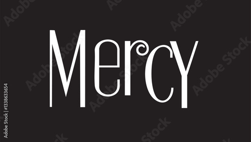 Iconic logo design featuring the word "Mercy". drawing on black background. Vector