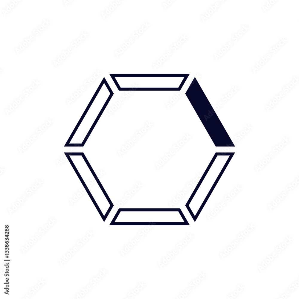 Bold black lines form a clean hexagonal shape, emphasizing a clear and simple geometric design. Bold black lines form a clean hexagonal shape, emphasizing a clear and simple geometric design.