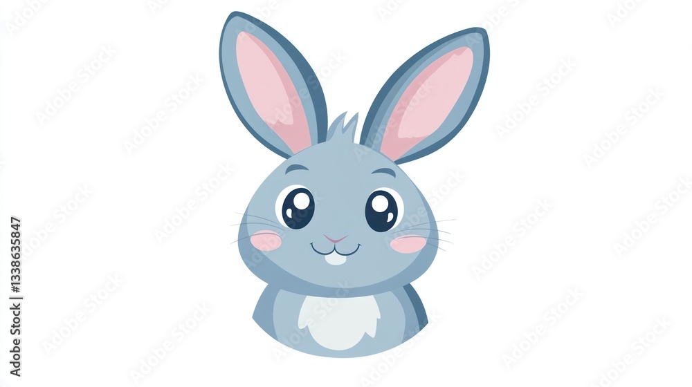 Cute cartoon rabbit face on white background. Use Children's book illustration Cute cartoon rabbit face on white background. Use Children's book illustration