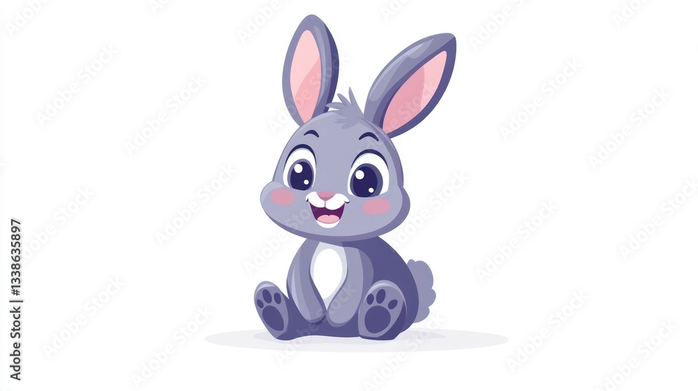 Fototapeta premium Cute cartoon rabbit sitting, cheerful expression, use for children's books, websites