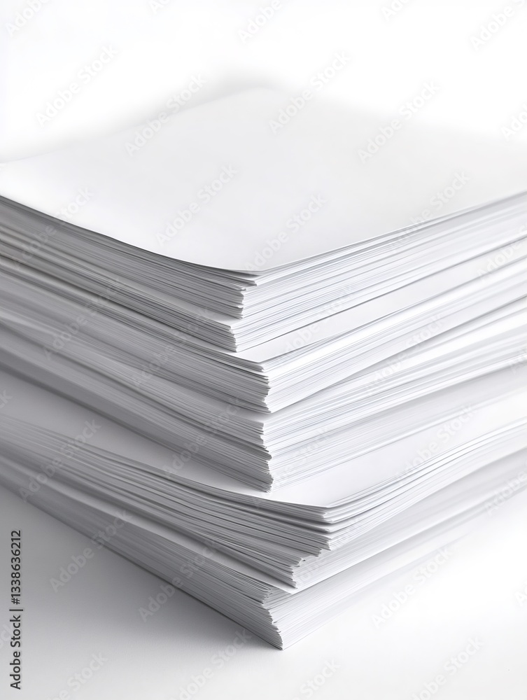 Stack of blank paper sheets creating abstract forms on white background Stack of blank paper sheets creating abstract forms on white background