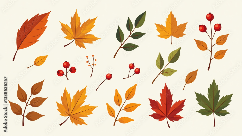 fall leaves berries set trendy vector illustrations featuring multiple types foliage fall leaves berries set trendy vector illustrations featuring multiple types foliage