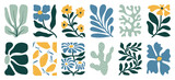 Botanical doodle background art vector set. Flower and leaves abstract shape doodle art design for print, wallpaper, clipart, wall art for home decoration. 