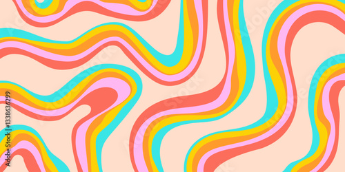 Rainbow Wavy Abstract Backgound. Cool Colorful Playful Texture. Groovy Psychedelic Stripes. Y2k Funny Vector Texture. Pop Art Retro Bg.