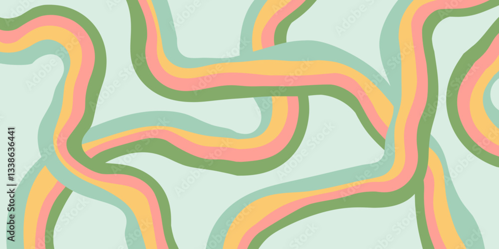 Obraz premium Rainbow Wavy Abstract Backgound. Cool Colorful Playful Texture. Groovy Psychedelic Stripes. Y2k Funny Vector Texture. Pop Art Retro Bg.