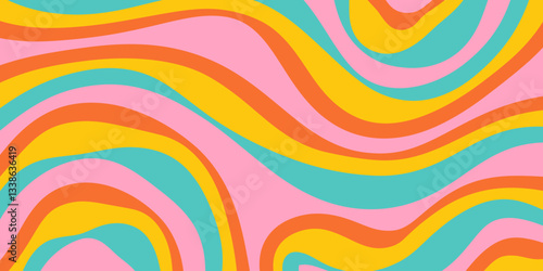 Rainbow Wavy Abstract Backgound. Cool Colorful Playful Texture. Groovy Psychedelic Stripes. Y2k Funny Vector Texture. Pop Art Retro Bg.