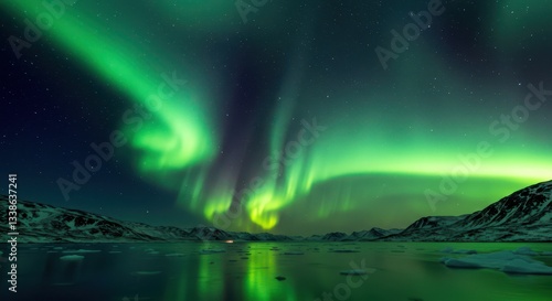Wallpaper Mural Aurora Borealis Dancing Over Icy Landscape with Mountain Range Backdrop Torontodigital.ca