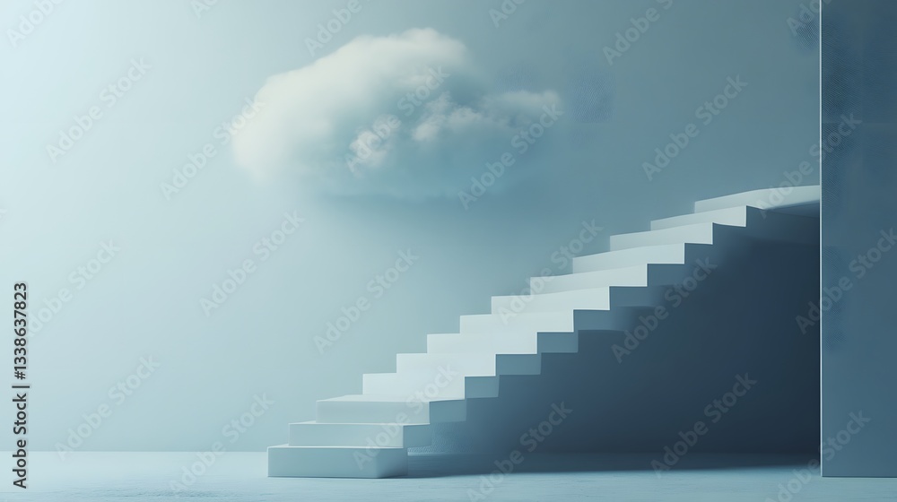 Obraz premium White staircase ascending towards a fluffy cloud