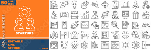 Startups Line Editable Icons set