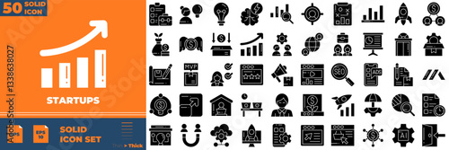 Startups Solid Editable Icons set