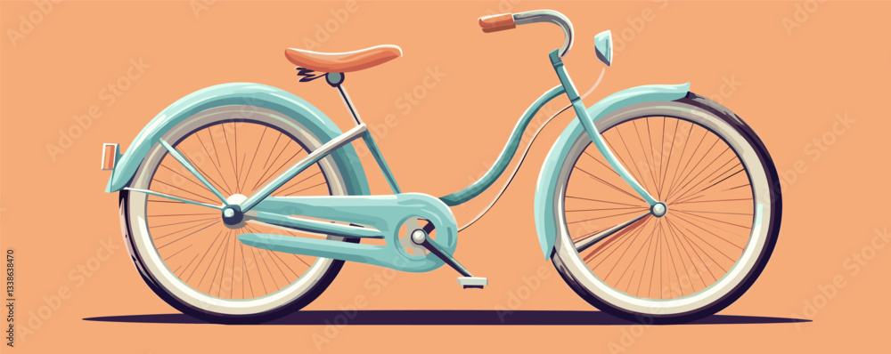 Fototapeta premium Vintage blue bicycle against peach background with elegant design and white-walled tires.