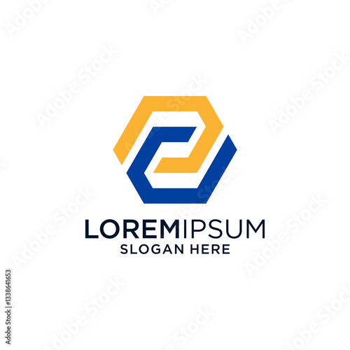 Abstract Geometric Hexagon Logo Design Blue and Gold