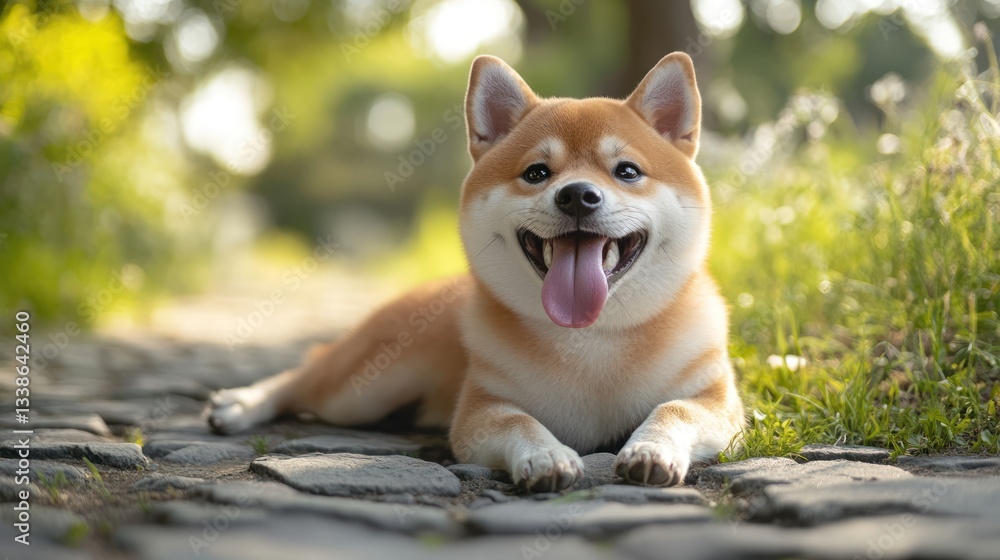 Happy Shiba Inu Dog in Park Happy Shiba Inu Dog in Park