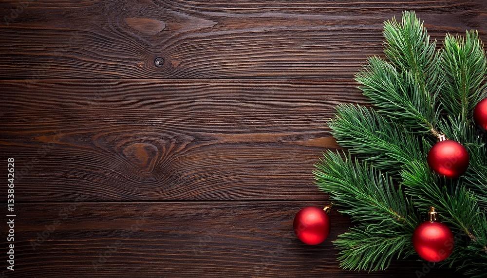 christmas tree twigs with red baubles on dark wood background- 55720 christmas tree twigs with red baubles on dark wood background- 55720