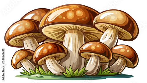 Fresh champignon mushrooms isolated with natural lighting on a clean transparent background, Fresh champignon mushrooms isolated on transparent background