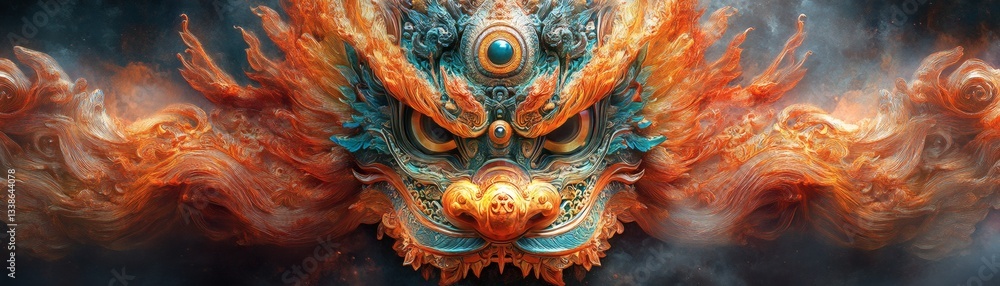 Fototapeta premium a detailed close-up of a colorful dragon's head with an intimidating expression