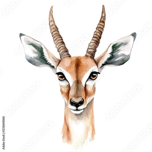 A watercolor vector painting of an antelope, isolated on a white background.

