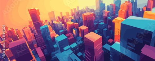 Wallpaper Mural Vibrant abstract cityscape at sunset with colorful geometric skyscrapers. Torontodigital.ca