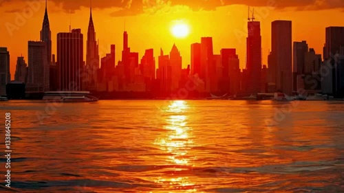 Golden Sunset Over City Skyline

