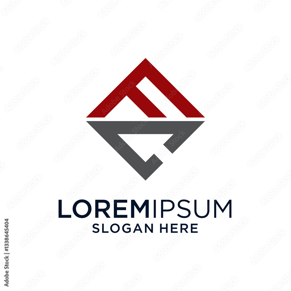 Naklejka premium Abstract Geometric Logo Design Red Gray Square Minimalist Branding Symbol