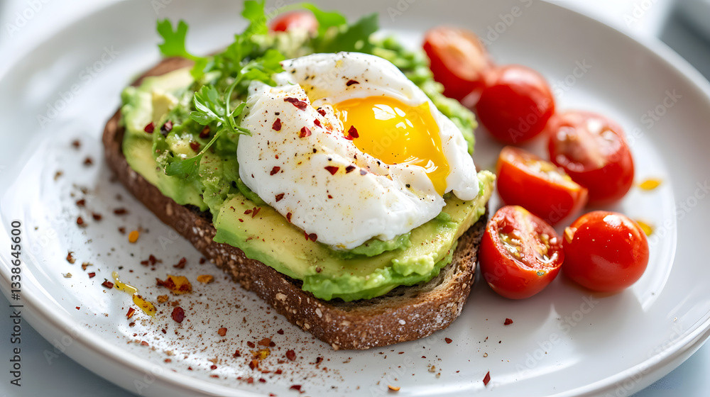 Healthy Avocado Toast with Poached Egg and Cherry Tomatoes: A Colorful Breakfast for Food Lovers and Egg Enthusiasts Healthy Avocado Toast with Poached Egg and Cherry Tomatoes: A Colorful Breakfast for Food Lovers and Egg Enthusiasts