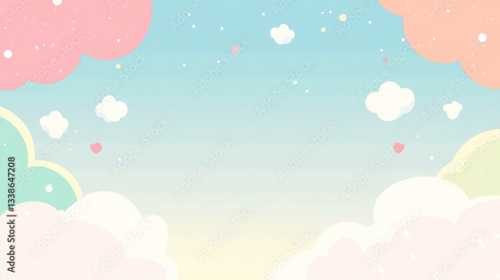 Pastel Clouds Sky Background, Cute Cartoon, Peaceful, Use for Children's, Social Media, or Greeting Cards Pastel Clouds Sky Background, Cute Cartoon, Peaceful, Use for Children's, Social Media, or Greeting Cards