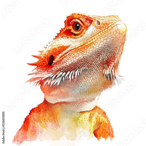 A watercolor vector painting of a bearded dragon, isolated on a white background.

