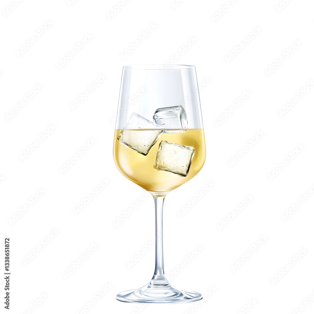 Realistic Wine Glass with Ice-Cold White Wine Isolated on Transparent Background Realistic Wine Glass with Ice-Cold White Wine Isolated on Transparent Background