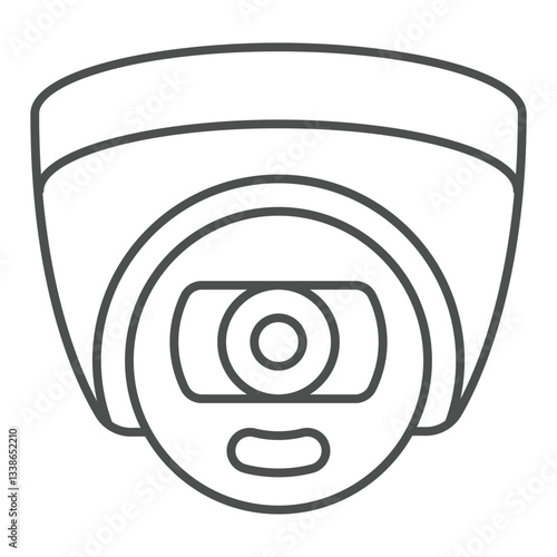Wall mounted camera thin line icon, surveillance and spying concept. Vector graphics. Wide angle lens camera sign on white background, outline style icon for mobile or web design.