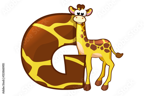 Isolated Animal Alphabet Letter G-Giraffe. Cartoon animal Giraffe in vector. Card for education. Flashcard