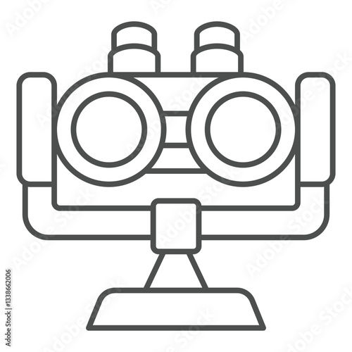 City binoculars on stand thin line icon, optical equipment concept. Vector graphics. Landscapr view looking lens sign on white background, outline style icon for mobile or web design.